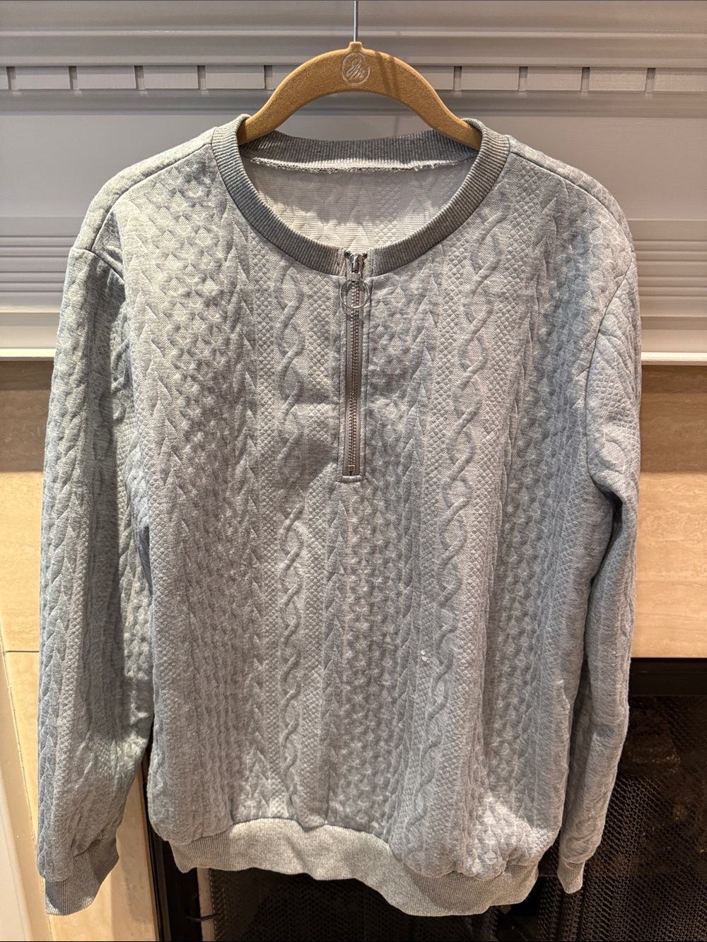 Woman’s Light Gray Cable Knit Half-Zip Sweater